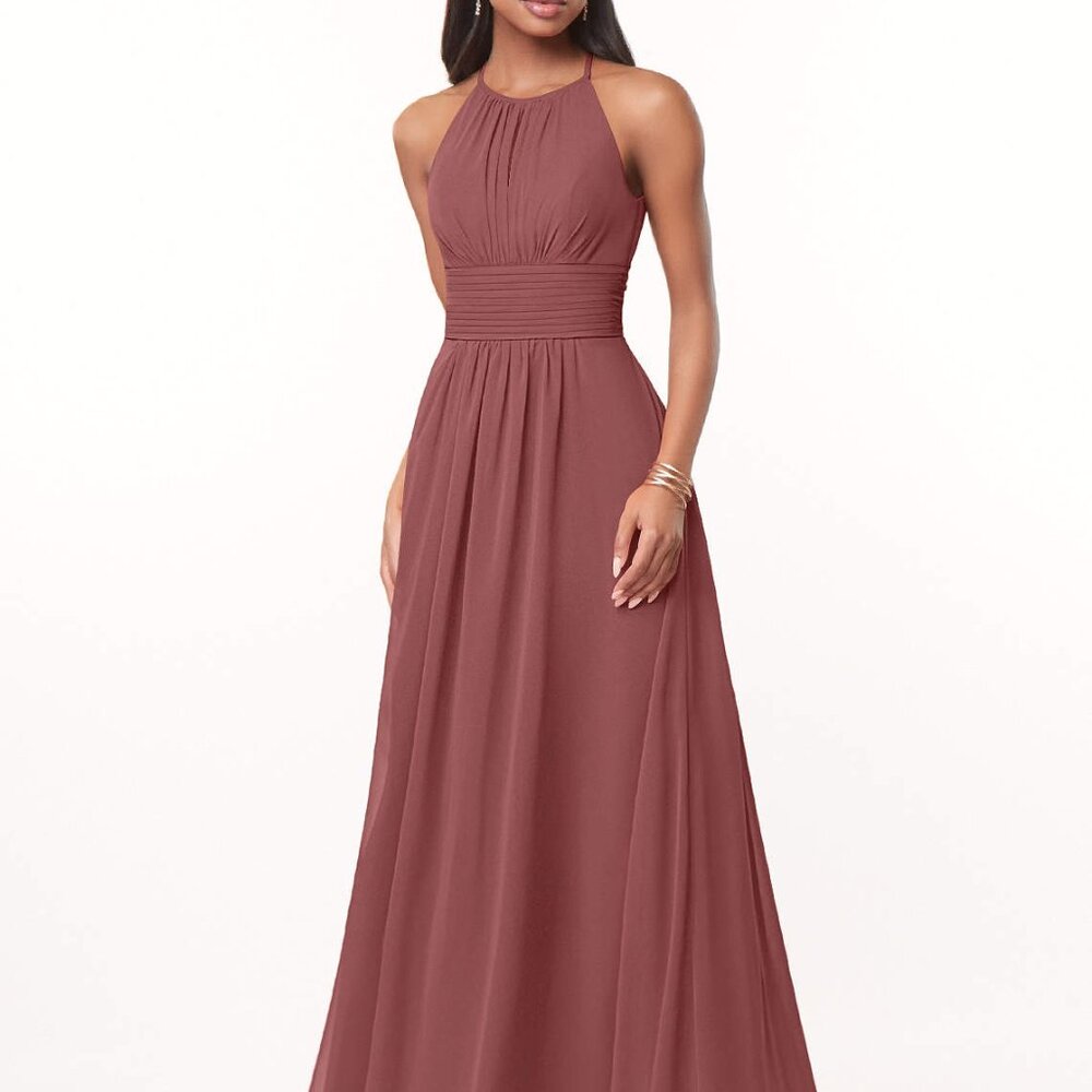 Azazie Bonnie Amethyst A-Line Keyhole Ruched Chiffon Dress - Size A4